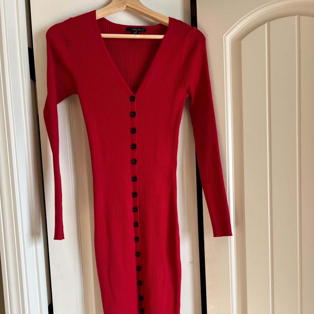 Forever 21 Elegant Red Button-Down Dress